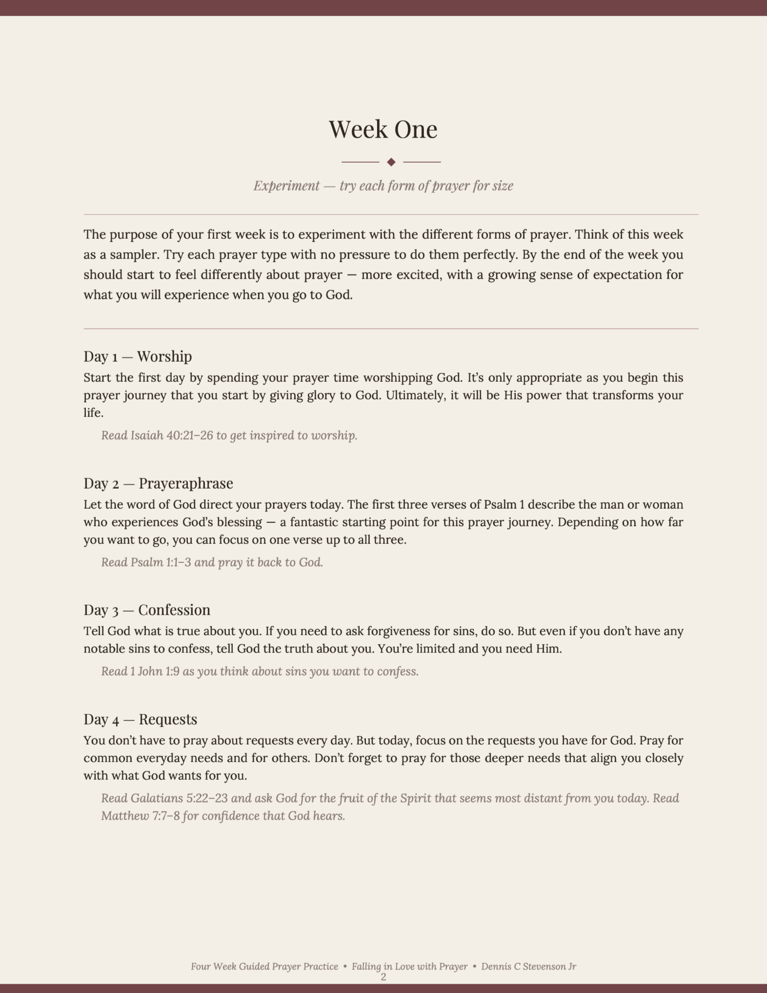 Sample Page Four Week Guided Prayer